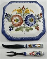 Vintage Ceramic Trivet Flower Design With Utensils