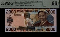 SIERRA LEONE 2000 LEONES,PMG 66+Gift.SiAS