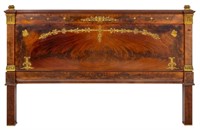 French Empire Style Ormolu Burl Walnut Headboard