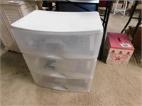 Three drawer plastic storage unit, 21 x 15 x 25