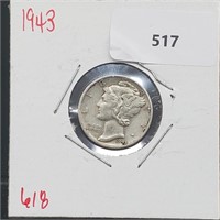 1943 90% Silver Mercury Dime 10 Cents