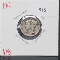 1941 90% Silver Mercury Dime 10 Cents