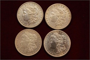 4 Morgan Silver Dollars, 1900, 1900-O, 2- 1904 O's