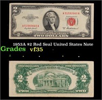 1953A $2 Red Seal United States Note Grades vf++