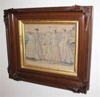 Godey's Fashion print in Victorian walnut frame