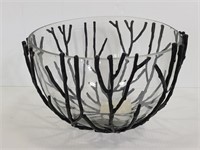 Black metal twig bowl with glass insert