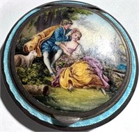 AUSTRIAN STERLING COMPACT W/ ENAMEL SCENE