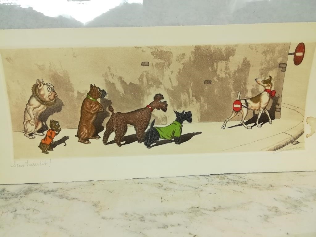 French Humor Colored Etching Dogs Boris O'Klein