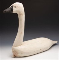 Folk Art Painted Wood Swan Decoy w/ Glass Eyes.