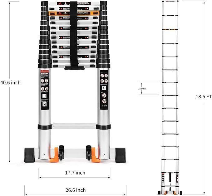 ALPURLAD Telescoping Ladder 18.5 FT Lightweight Al