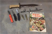 Assorted Knives & Vintage Popular Mechanics