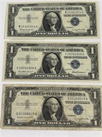 3 $1 Silver Certificates: 1957, 1957A, 1957B