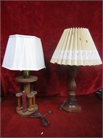 (2)Vintage table lamps. Sewing spools.