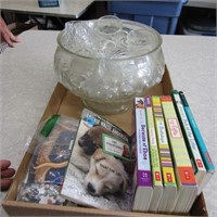 Punch bowl & cups, Books and more.