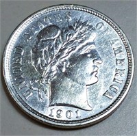 1901 Barber Dime AU/BU