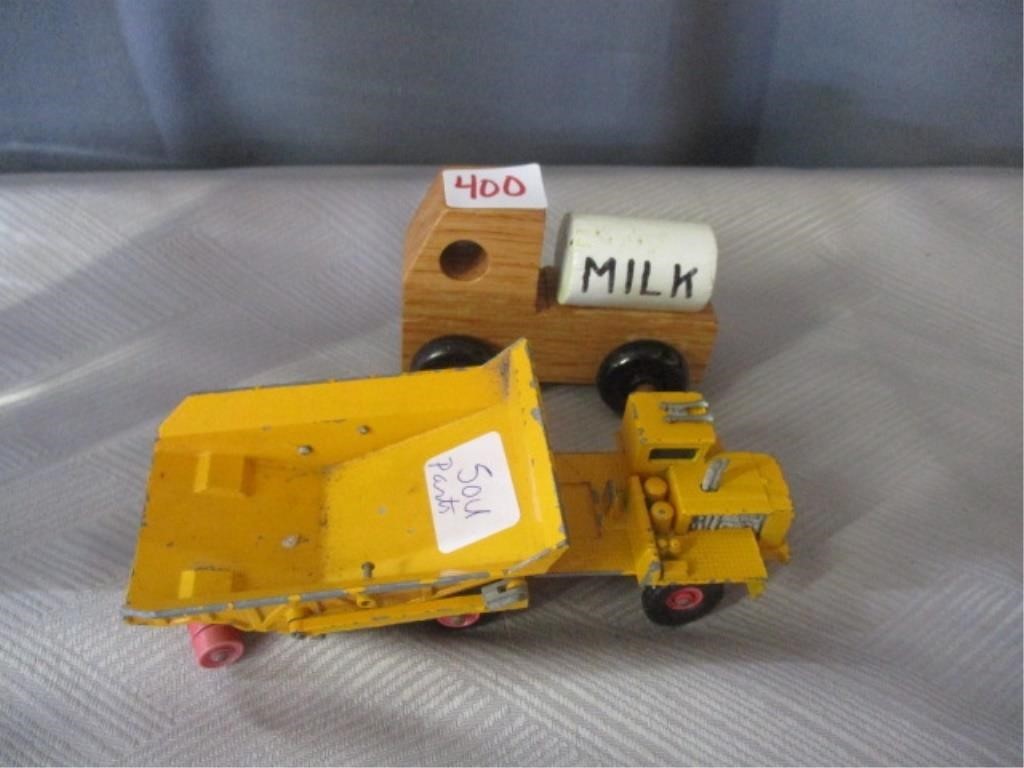 Vtg Dump truck & Wooden Milk Truck