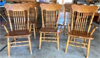 6 Oak Pressed Back Chairs