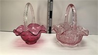 SMITH PINK GLASS BASKET & CRANBERRY BASKET