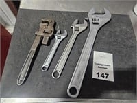 Set of 3 Crescent Wrenches and 1 Pipe Wrench
