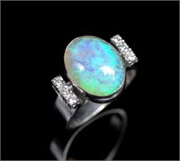 Opal and diamond set 18ct white gold ring