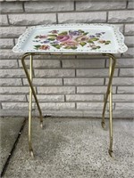 Vintage Cottagecore chic Metal wheeled Tray Table