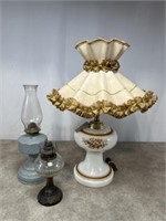 Glass Oil lamps and Greatwestern glass table lamp