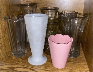 Shelf Contents: Assorted Cut Crystal, Milk Glass,