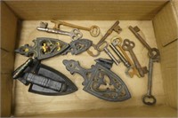 Vintage keys & cast irons & stands
