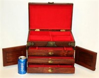 Asian Rosewood Jewelry Box w Lined Drawers