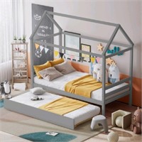 Twin House Bed Frame With Trundle Roof Wooden Plat