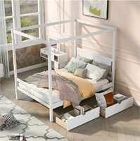 Canopy Platform Bed with Two Drawers,with Slat Sup