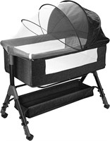 Baby Bassinet, 3 in 1 Bedside Sleeper (Dark Grey)