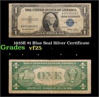 1935E $1 Blue Seal Silver Certificate Grades vf+