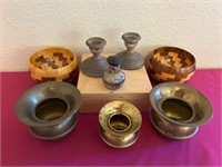 Brass Spittoons, Weighted Silver & Inlaid Wood