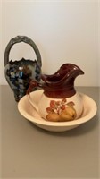 McCoy Potter Pitcher & Bowl + Pottery Baskey