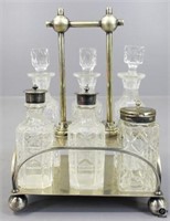 Vintage Glass Cruet Set in Silver Plate Caddy