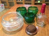 Vintage Glass Plant Bowls, Bottle, Stand