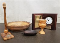 Carved Wood Bowl & Cup, Wood Pen Set,