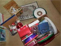 Christmas Decorations, Trays, Tin Boxes, Rug, Etc
