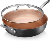 Large Non Stick Frying Pan with Lid 5.5 Qt F