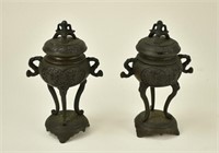 Pair of Chinese Cast Iron Tripod Censers