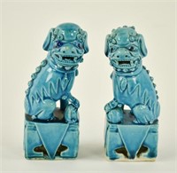 Pr. of Chinese Turquoise Glazed Foo Dogs