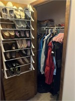 Hall closet contents incl sz 10/11 ladies shoes, h