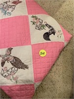 BEAUTIFUL PINK AND WHITE BIRD QUILT