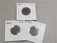 Three 1880s Indian Head Cents