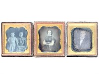 3 Daguerreotype Portraits w Partial Cases