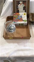 Puzzle, treat canister, garden sign, dishes,