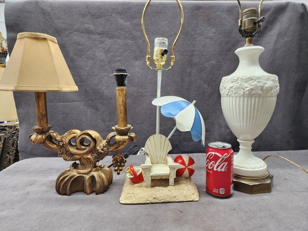 3 lamps.  Resin gilt style,  resin beach motif