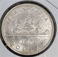 1937 Canadian Silver $1 Dollar Coin