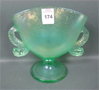 Fenton Floren. Green #1532A Dbl Dolphin Fan Vase